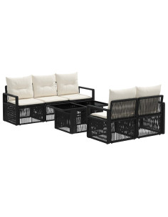 Set Divano da Giardino 6 pz Nero e Bianco Crema polyrattan 2