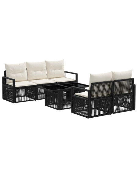 Set Divano da Giardino 6 pz Nero e Bianco Crema polyrattan