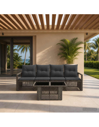 Set Divano da Giardino 5 pz Grigio e Grigio Scuro polyrattan