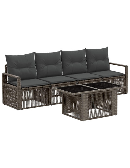 Set Divano da Giardino 5 pz Grigio e Grigio Scuro polyrattan