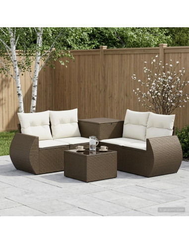 Set di divani 6 pz Marrone e Bianco Crema