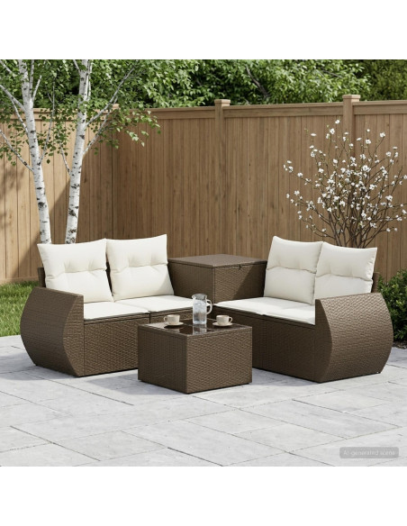 Set di divani 6 pz Marrone e Bianco Crema