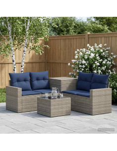Set di divani 6 pz Grigio e Blu Navy Rattan sintetico e Acciaio