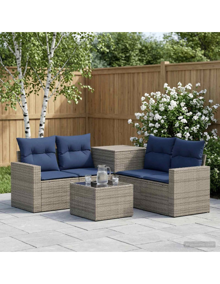 Set di divani 6 pz Grigio e Blu Navy Rattan sintetico e Acciaio