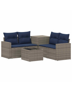 Set di divani 6 pz Grigio e Blu Navy Rattan sintetico e Acciaio 2