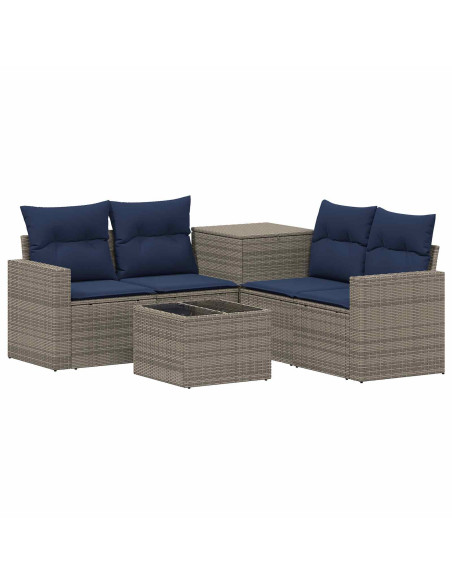 Set di divani 6 pz Grigio e Blu Navy Rattan sintetico e Acciaio