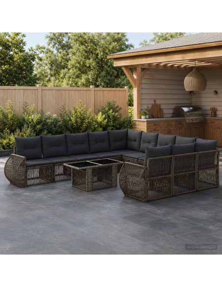 Set Divano da Giardino 12 pz Grigio e Grigio Scuro polyrattan