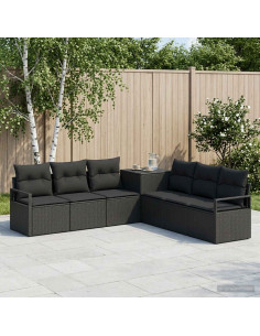 Set di divani 7 pz Nero Rattan sintetico e Acciaio