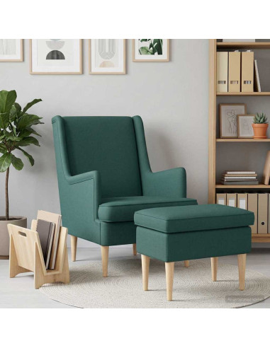 Poltrona con Ottomano 2 pz Verde Scuro Tessuto