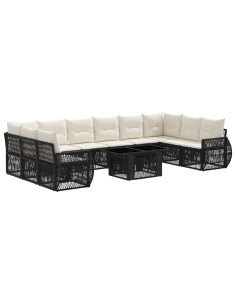 Set Divano da Giardino 11 pz Nero e Bianco Crema polyrattan 2
