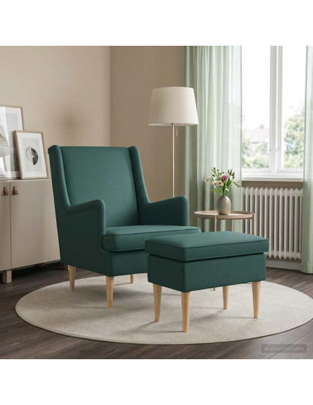 Poltrona con Ottomano 2 pz Verde Scuro Tessuto