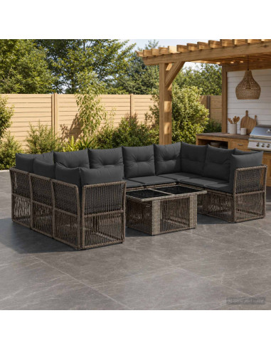 Set Divano da Giardino 10 pz Grigio polyrattan