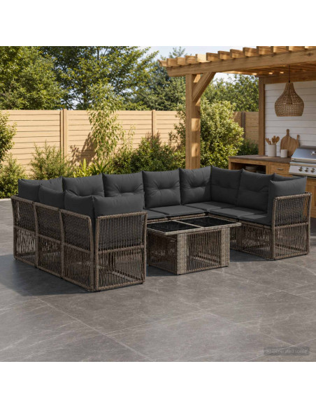 Set Divano da Giardino 10 pz Grigio polyrattan