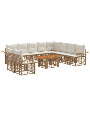 Set Divano da Giardino 11 pz Naturale e Bianco Crema polyrattan