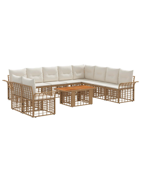 Set Divano da Giardino 11 pz Naturale e Bianco Crema polyrattan