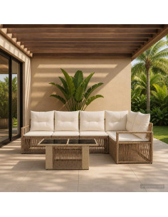 Set Divano da Giardino 6 pz Beige e Bianco Crema polyrattan