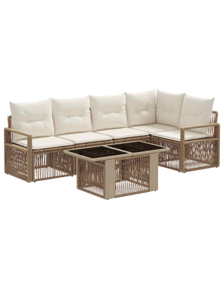 Set Divano da Giardino 6 pz Beige e Bianco Crema polyrattan