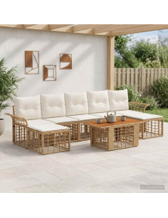 Set Divano da Giardino 8 pz Naturale e Bianco Crema polyrattan