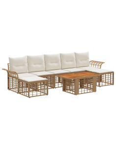 Set Divano da Giardino 8 pz Naturale e Bianco Crema polyrattan 2