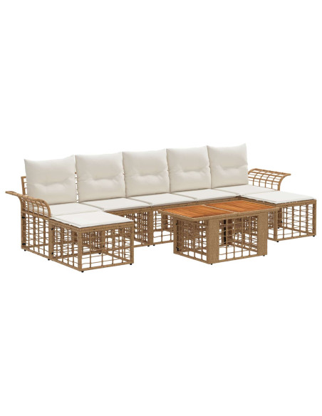 Set Divano da Giardino 8 pz Naturale e Bianco Crema polyrattan