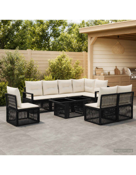 Set Divano da Giardino 9 pz Nero e Bianco Crema polyrattan