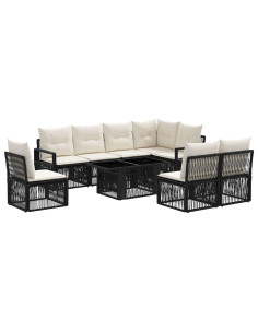 Set Divano da Giardino 9 pz Nero e Bianco Crema polyrattan 2
