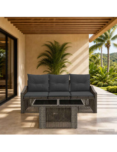 Set Divano da Giardino 4 pz Grigio e Grigio Scuro polyrattan