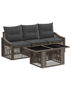 Set Divano da Giardino 4 pz Grigio e Grigio Scuro polyrattan 2