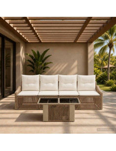 Set Divano da Giardino 5 pz Beige e Bianco Crema polyrattan