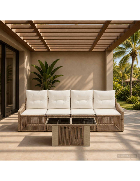 Set Divano da Giardino 5 pz Beige e Bianco Crema polyrattan