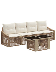 Set Divano da Giardino 5 pz Beige e Bianco Crema polyrattan 2