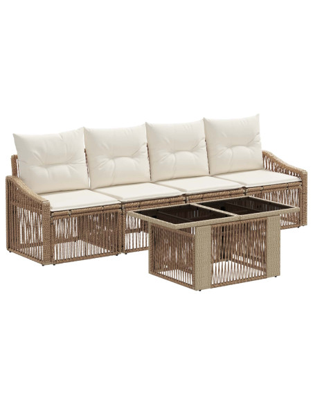 Set Divano da Giardino 5 pz Beige e Bianco Crema polyrattan