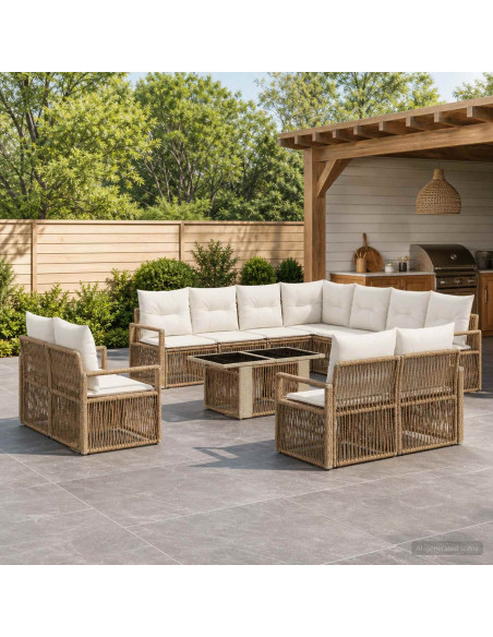 Set Divano da Giardino 12 pz Beige e Bianco Crema polyrattan