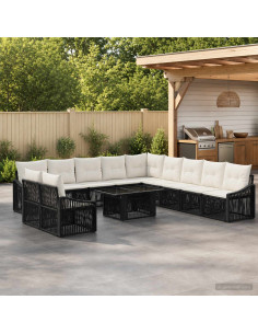 Set Divano da Giardino 12 pz Nero e Bianco Crema polyrattan