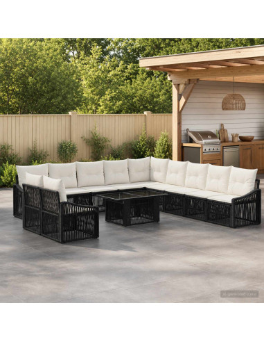 Set Divano da Giardino 12 pz Nero e Bianco Crema polyrattan