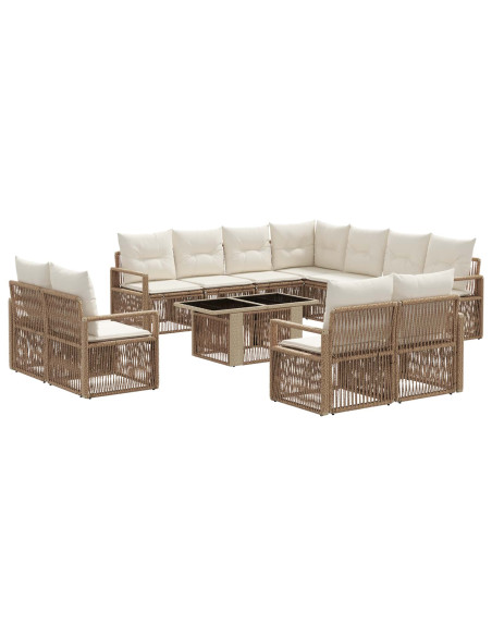 Set Divano da Giardino 12 pz Beige e Bianco Crema polyrattan
