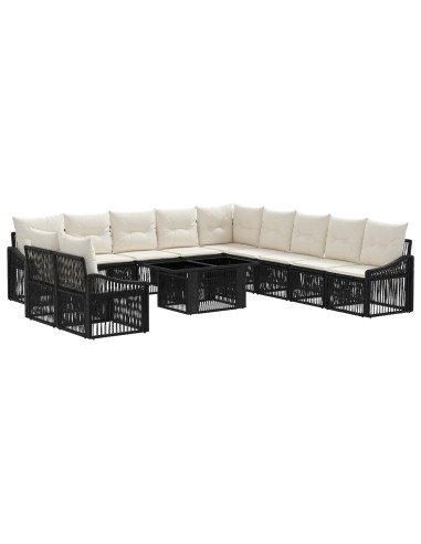 Set Divano da Giardino 12 pz Nero e Bianco Crema polyrattan