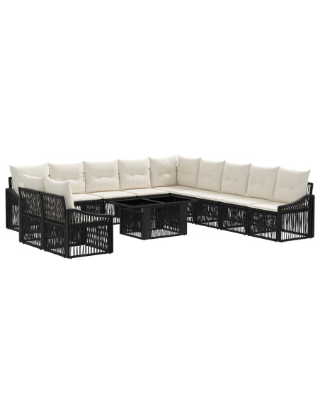 Set Divano da Giardino 12 pz Nero e Bianco Crema polyrattan