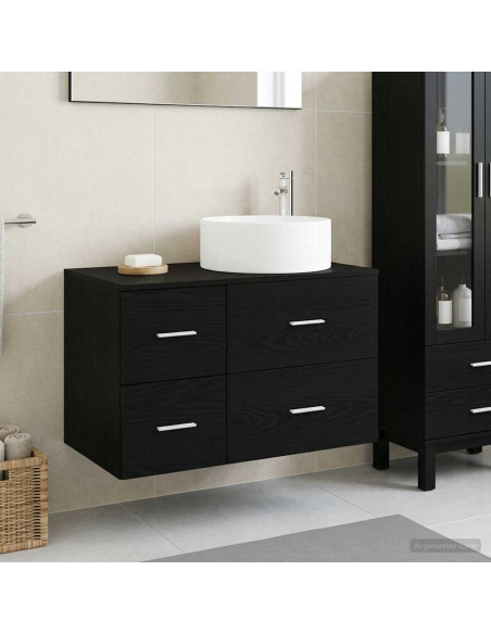 Set di mobili per il bagno 2 pz Rovere Nero