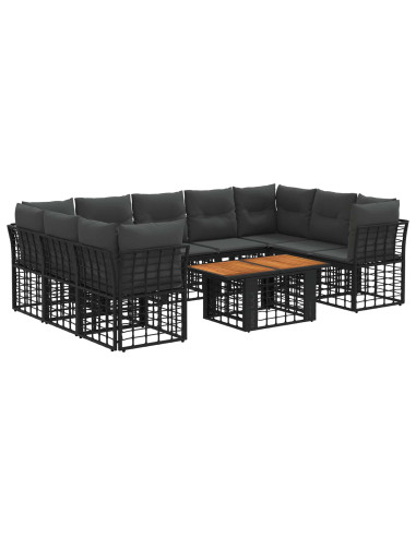 Set Divano da Giardino 10 pz Nero e Grigio scuro polyrattan
