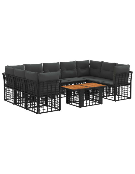 Set Divano da Giardino 10 pz Nero e Grigio scuro polyrattan