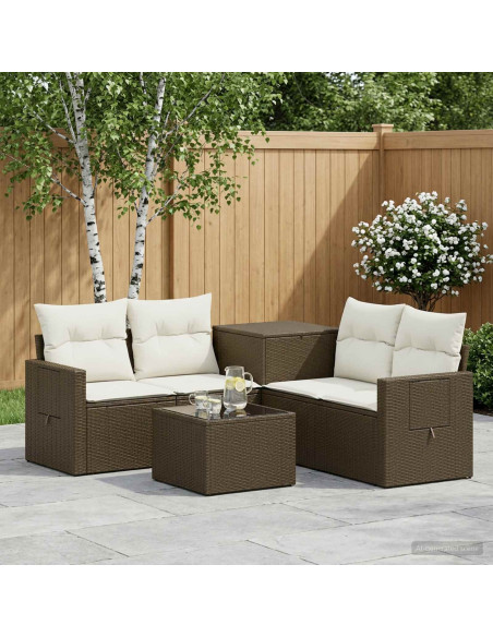 Set di divani 6 pz Marrone e Bianco Crema