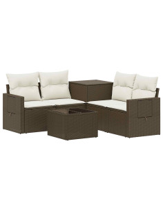 Set di divani 6 pz Marrone e Bianco Crema 2