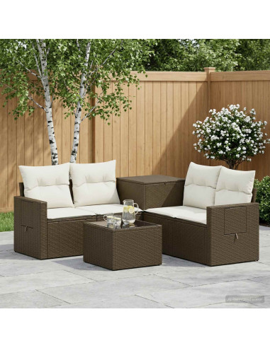 Set di divani 6 pz Marrone e Bianco Crema