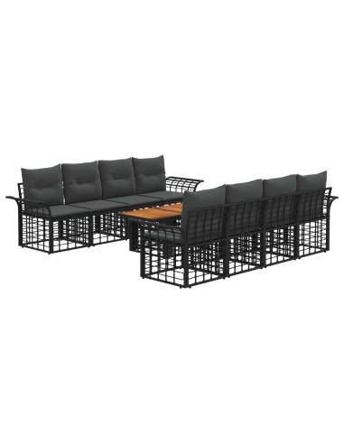 Set Divano da Giardino 9 pz Nero e Grigio scuro polyrattan