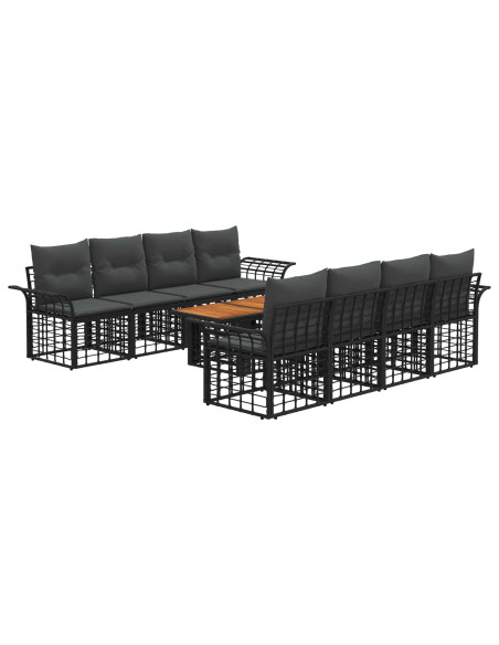 Set Divano da Giardino 9 pz Nero e Grigio scuro polyrattan