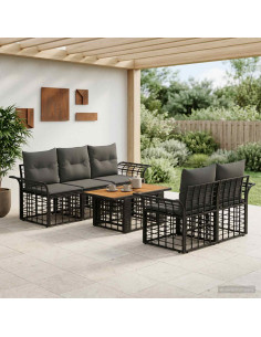 Set Divano da Giardino 6 pz Nero e Grigio scuro polyrattan