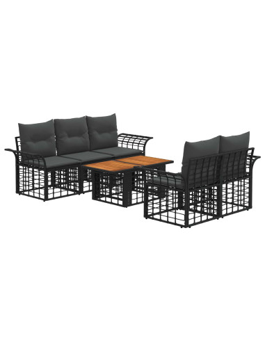 Set Divano da Giardino 6 pz Nero e Grigio scuro polyrattan