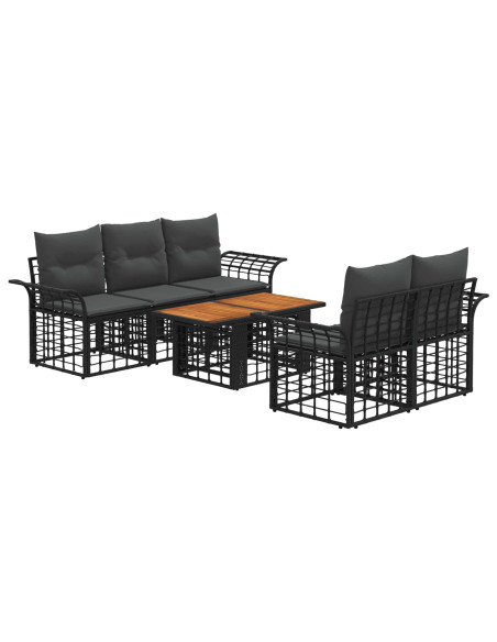 Set Divano da Giardino 6 pz Nero e Grigio scuro polyrattan