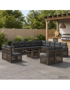 Set Divano da Giardino 14 pz Grigio e Grigio Scuro polyrattan
